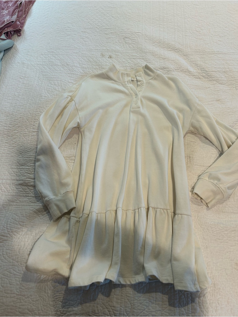 Z Supply Cream Ruffle-Hem Long Sleeve Dress